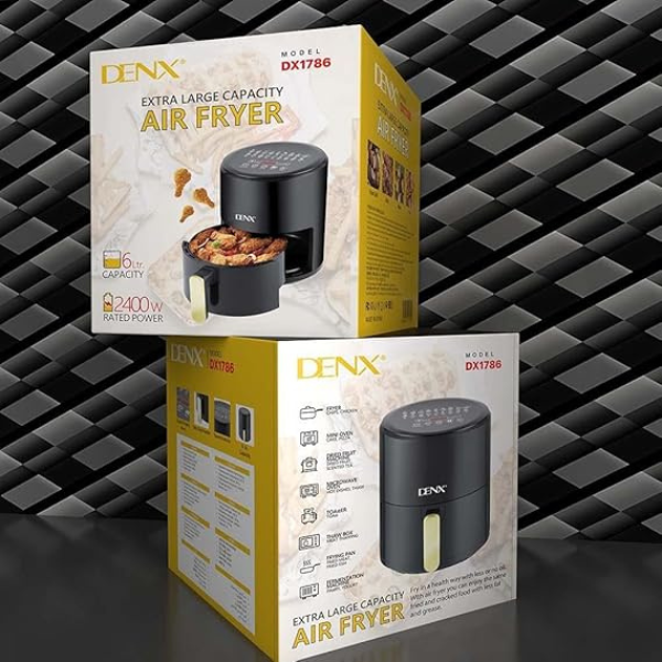 Denx DX1786 Air Fryer – 6L, 2400W, Black (1) Denx DX1786 Air Fryer – 6L, 2400W, Black. Buy online in saudia arabia