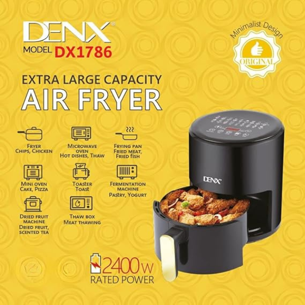 Denx DX1786 Air Fryer – 6L, 2400W, Black (4) Denx DX1786 Air Fryer – 6L, 2400W, Black. shop online in saudia arabia